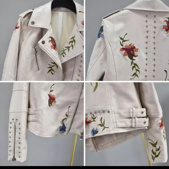 🦋NWT Embroidered White Jacket Vegan Leather. - Picture 11 of 15